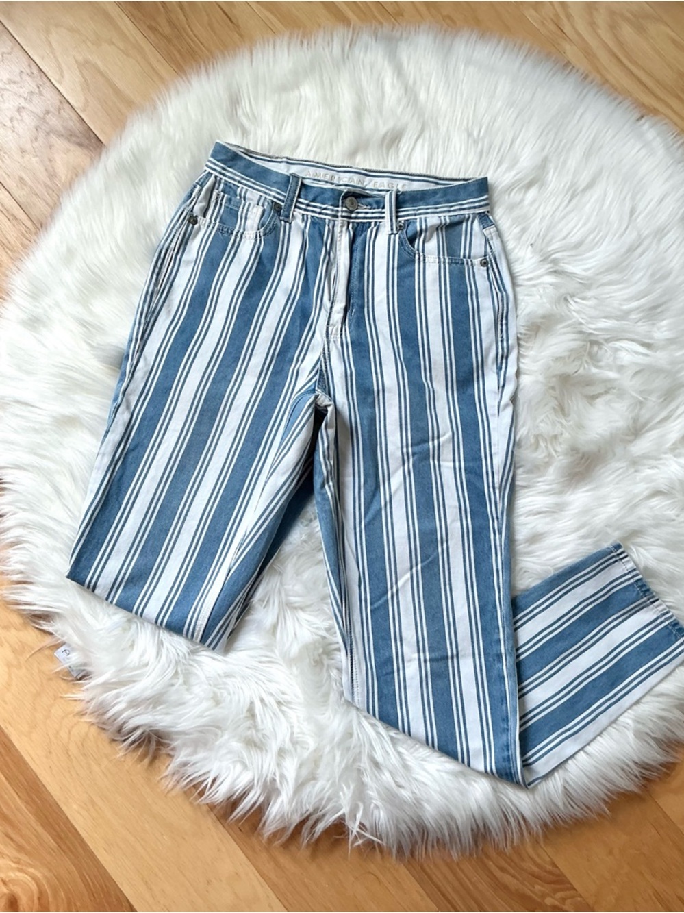 American Eagle Vertical Stripe High Rise Retro Mom Jeans Size 0